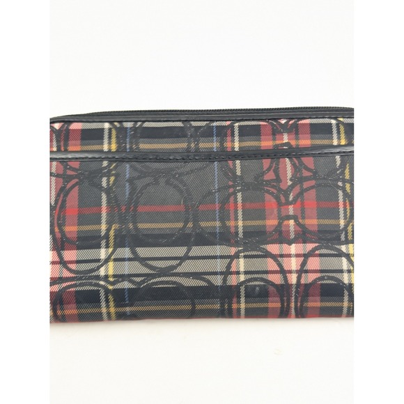 COACHβ Plaid Print Wristlet Wallet Black Red Zip Around Accordion - Picture 9 of 13